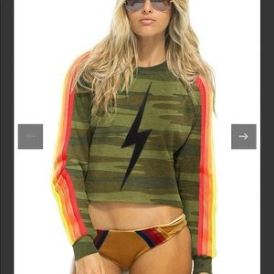 Aviator Nation Bolt Stitch Classic 4 Stripe Cropped Sweatshirt Size MEDIUM